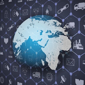 Global world telecommunication network connected around planet Earth.Internet of things (IoT)