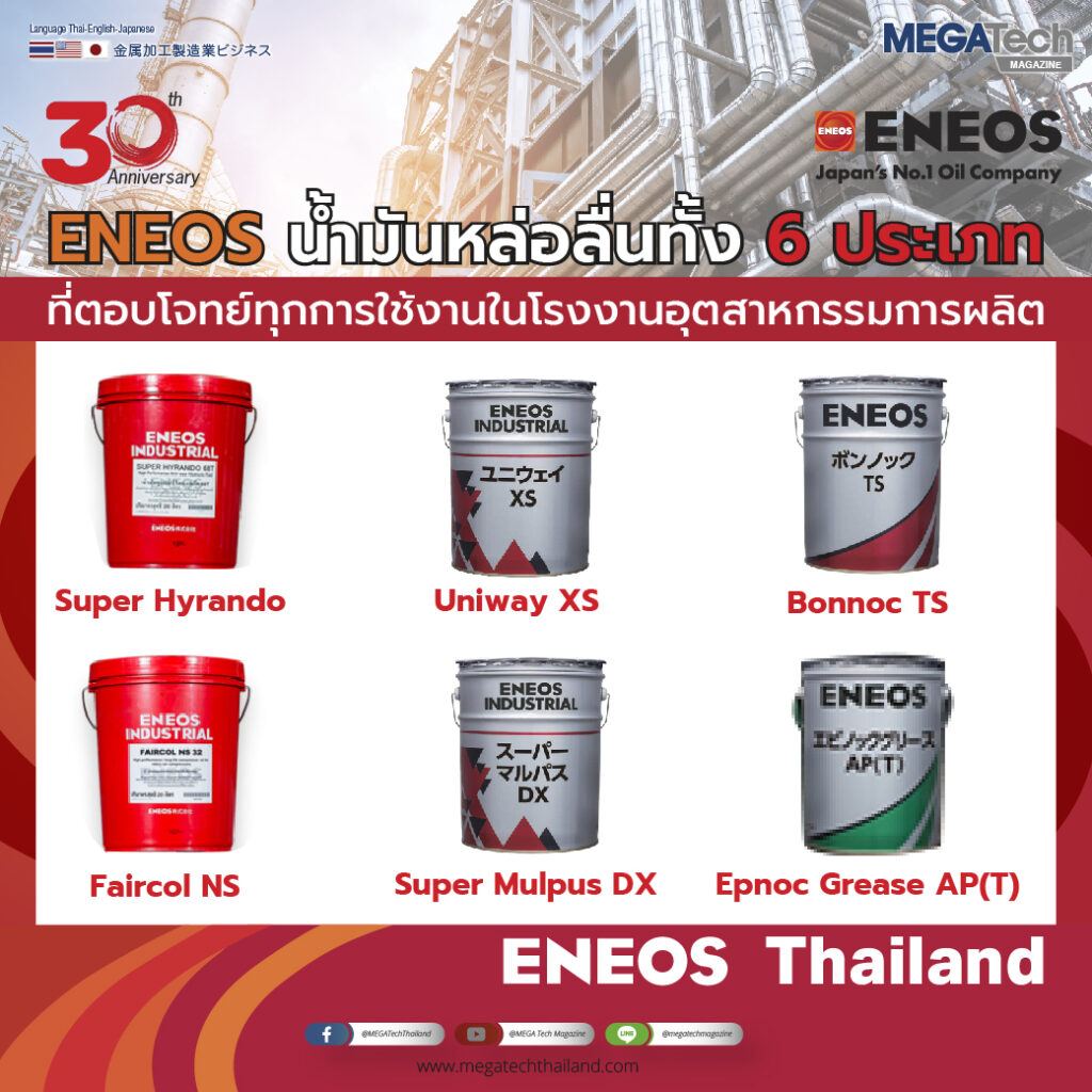 ENEOS Industrial น้ำมันหล่อลื่นอุตสาหกรรมทั้ง 6 ประเภท                                          ที่ขาดไม่ได้ในโรงงานอุตสาหกรรม ตอบโจทย์ทุกการใช้งาน ช่วยยืดอายุและเพิ่มประสิทธิภาพให้แก่เครื่องจักรกล